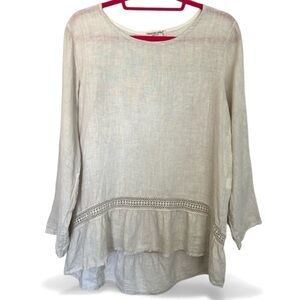Terzo Millennio 100% Linen Blouse Crochet Trim Made in Italy-Size Large